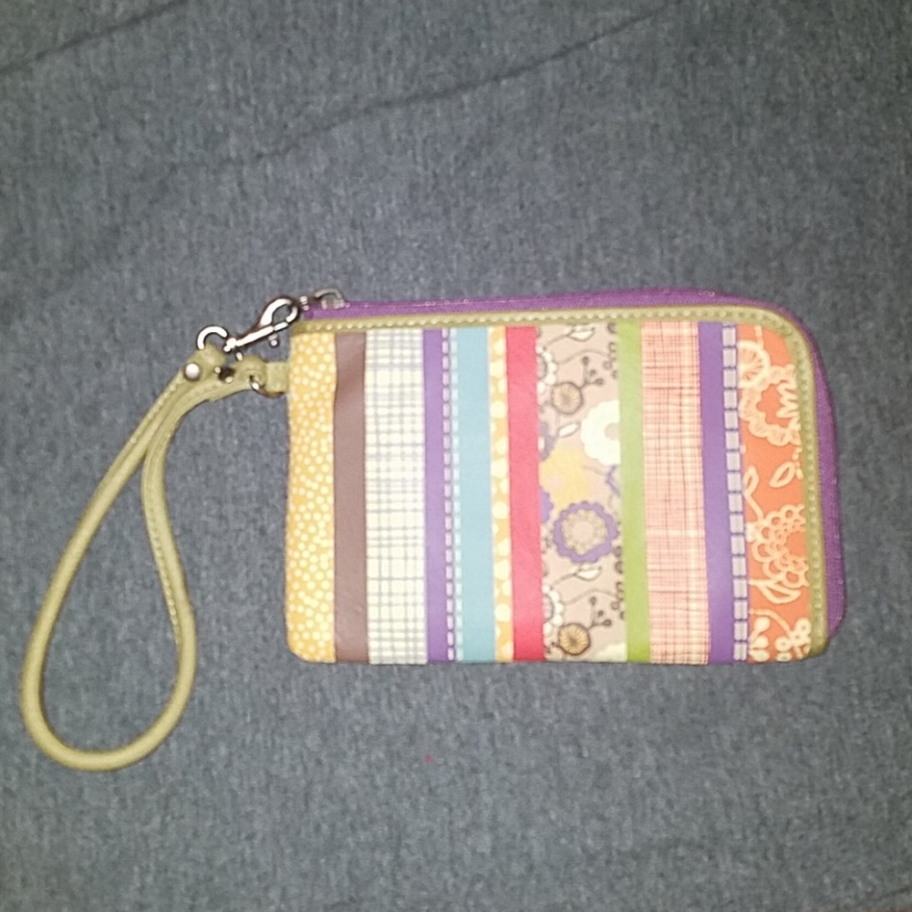 Fossil Striped Art Deco Floral Zip Around Wristlet Wallet